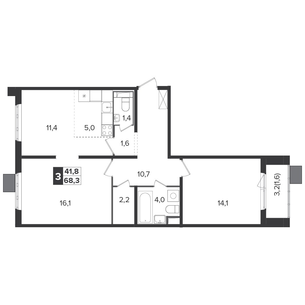 Планировка 67.8 м²