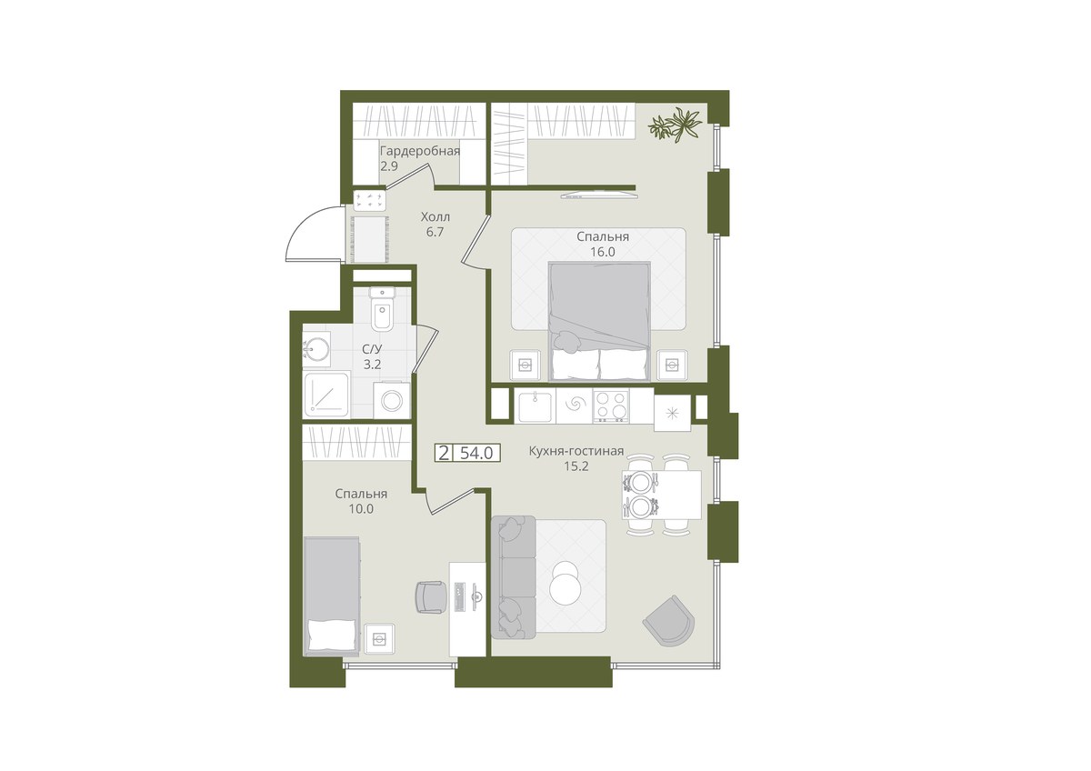 Планировка 54.0 м²