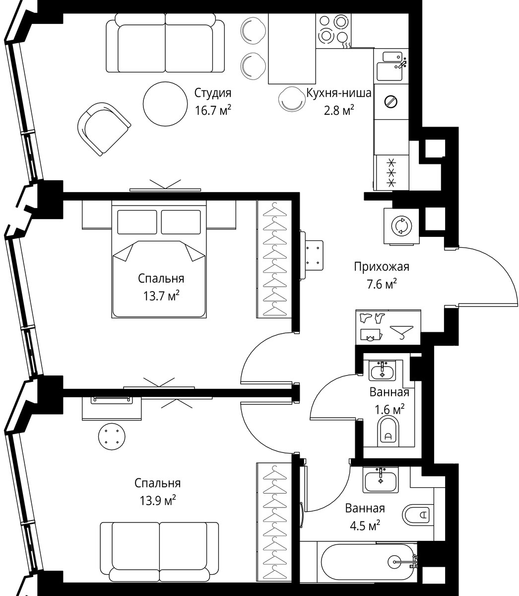 Планировка 60.8 м²