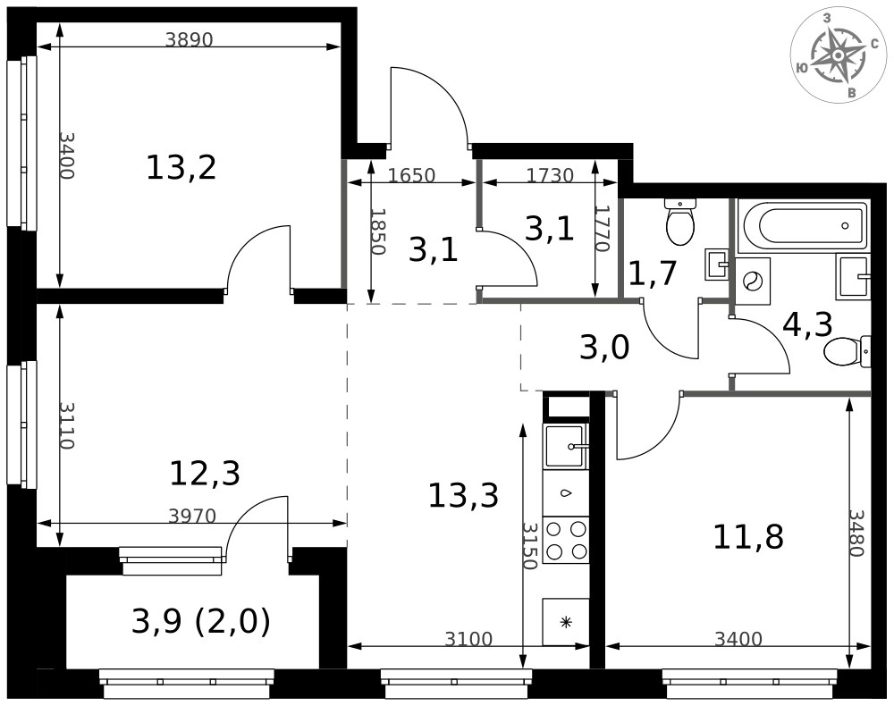 Планировка 67.8 м²