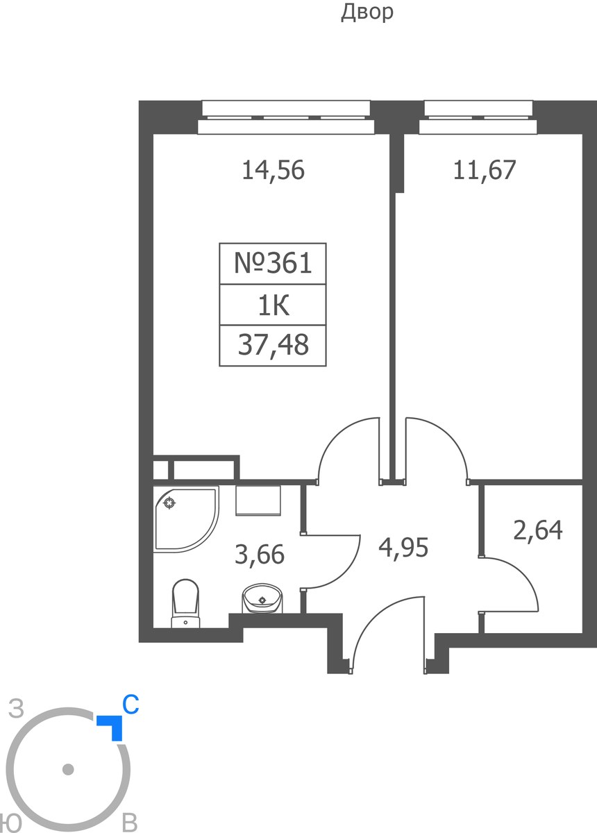 Планировка 37.48 м²