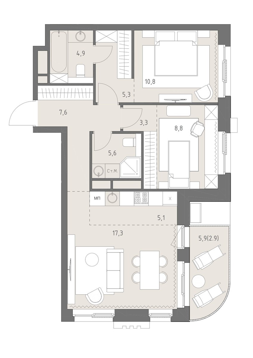 Планировка 71.6 м²