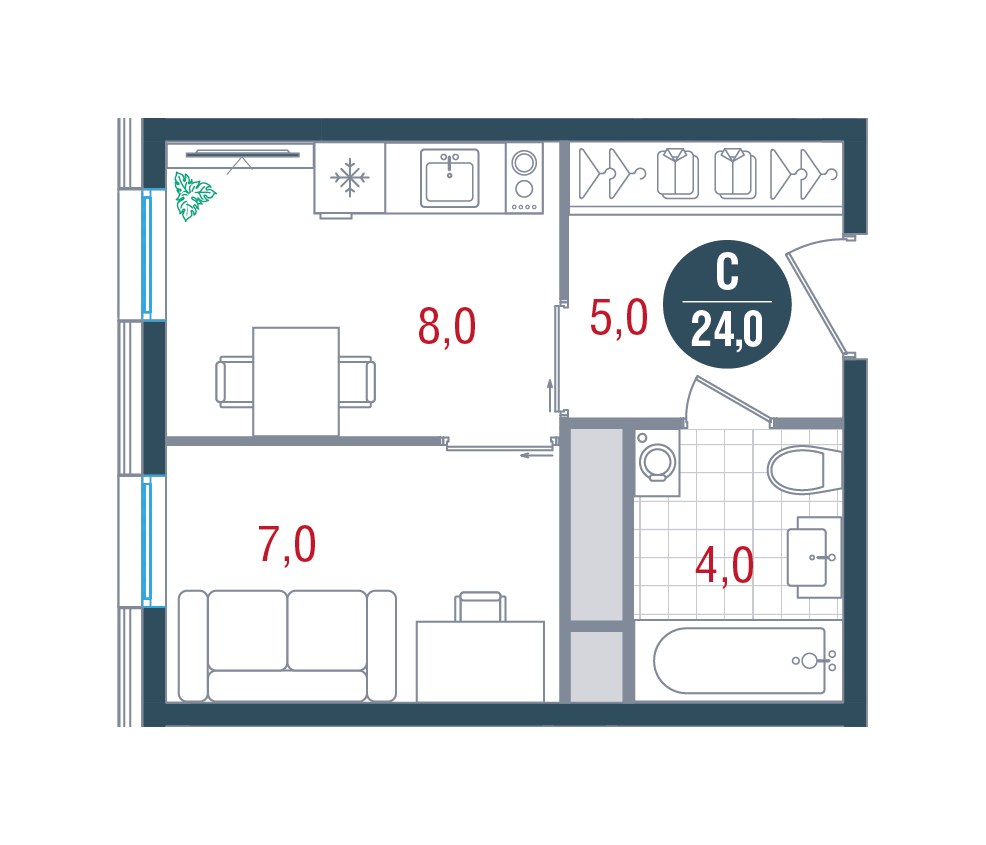 Планировка 24.0 м²