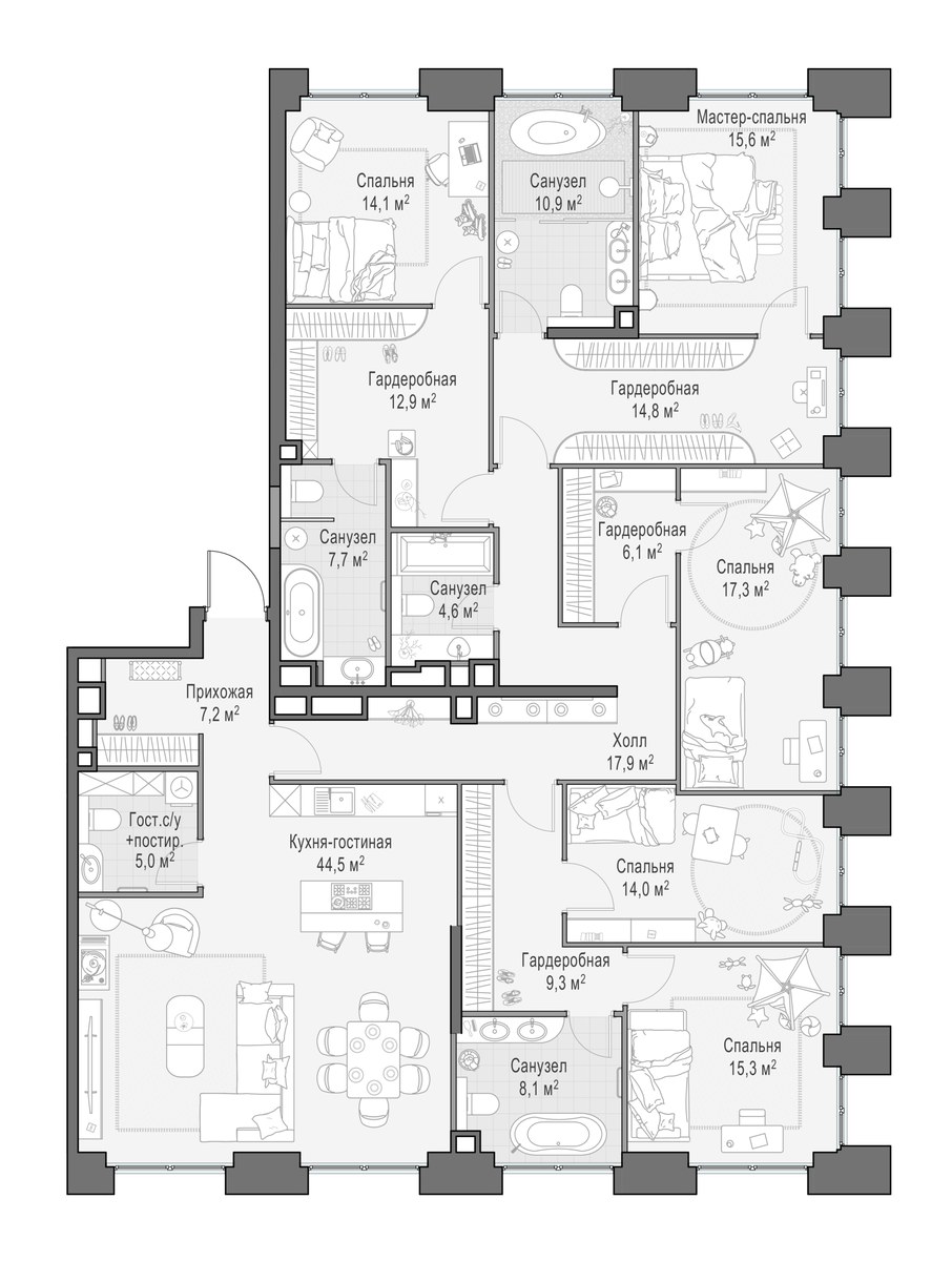 Планировка: 1-комнатная, 225.7 м²