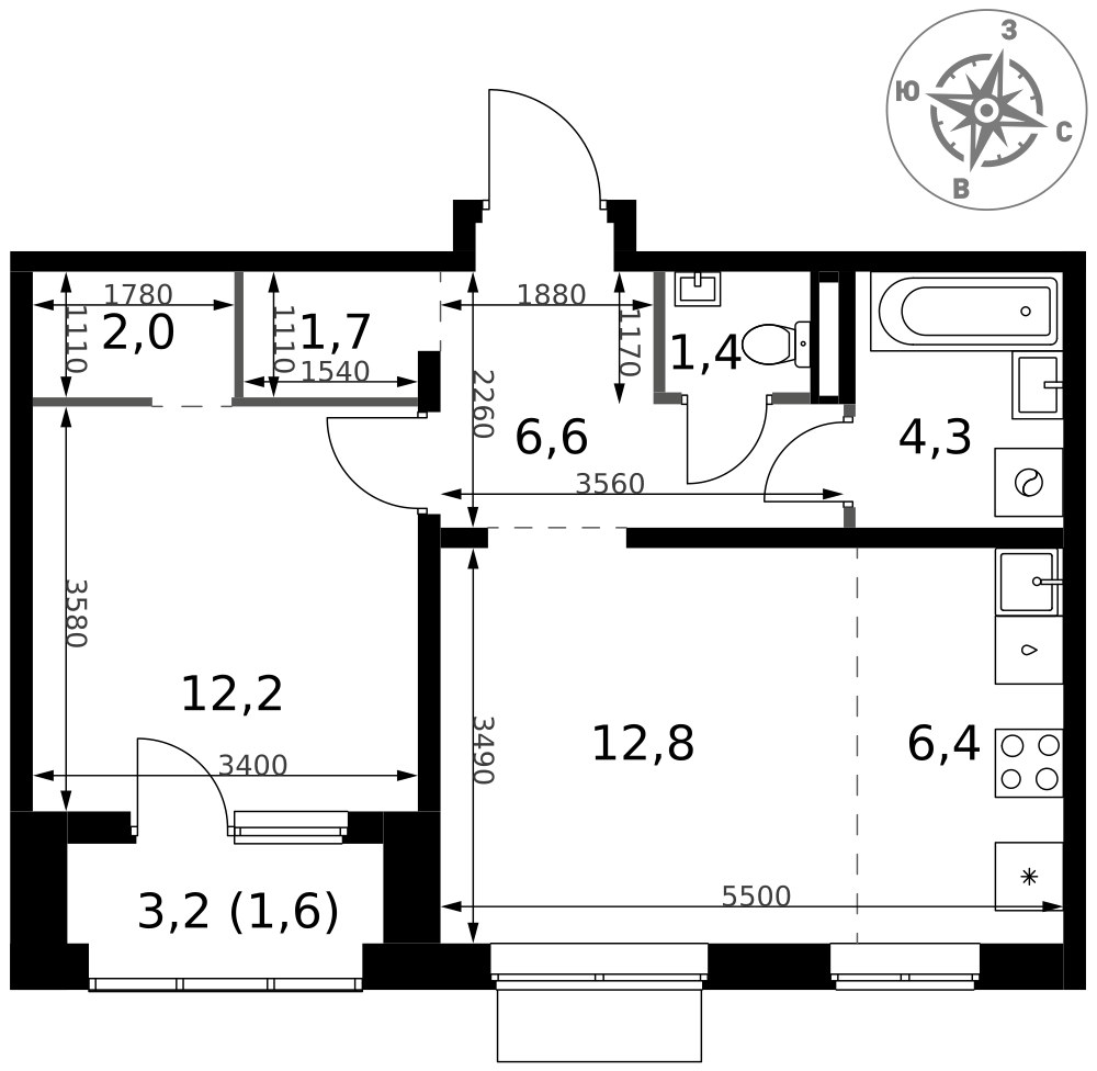 Планировка 49.0 м²