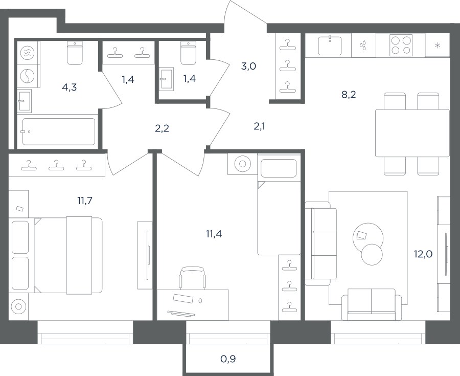 Планировка 58.0 м²