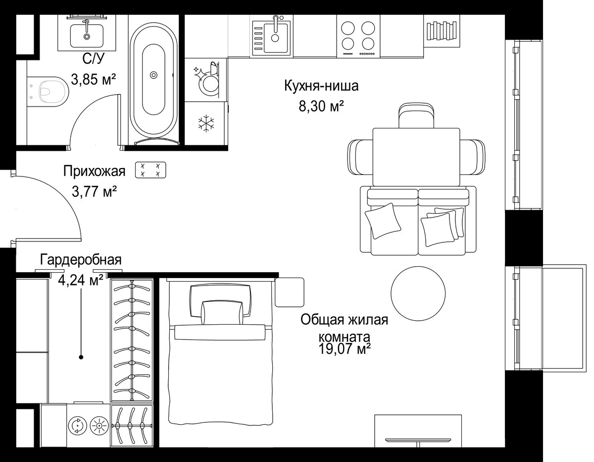 Планировка 39.23 м²