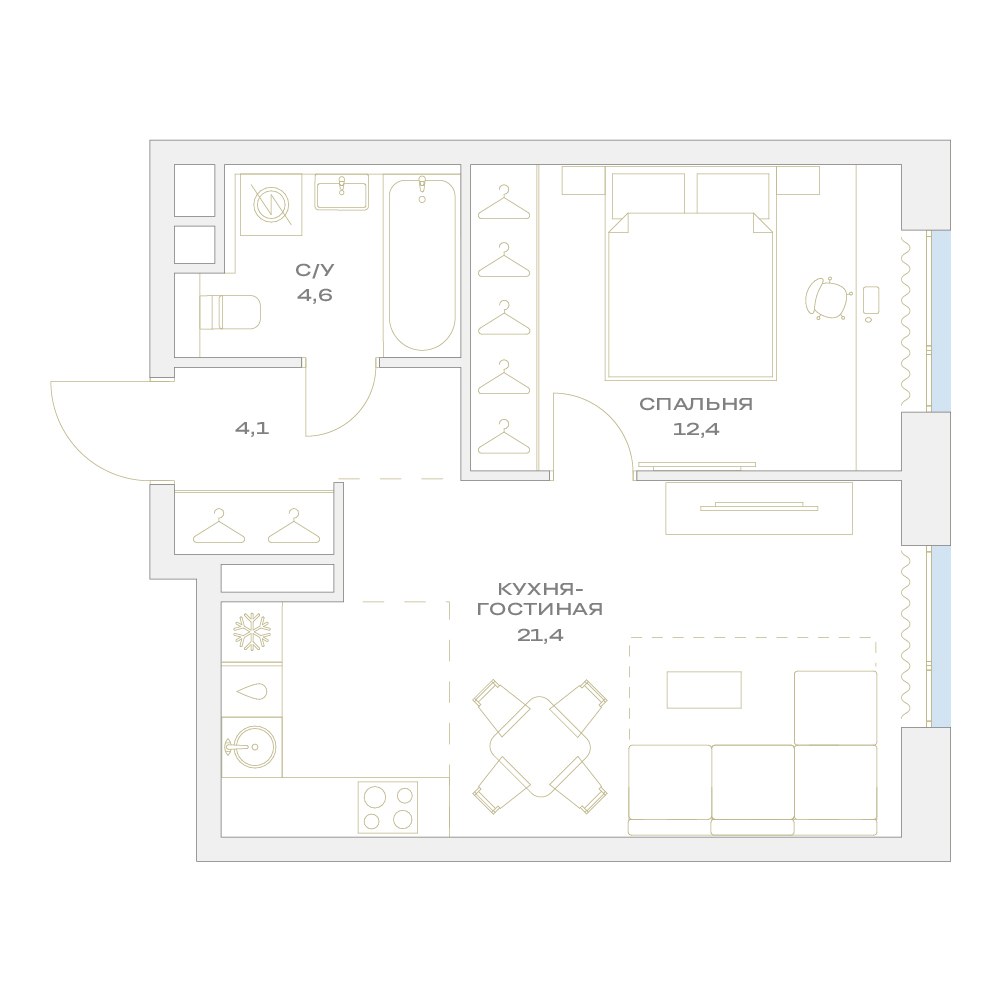 Планировка 42.5 м²