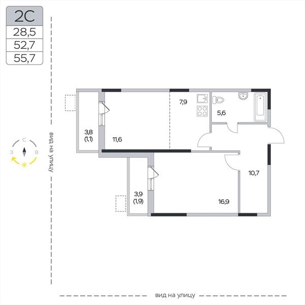 Планировка 55.7 м²