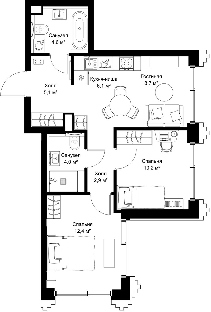 Планировка 54.0 м²
