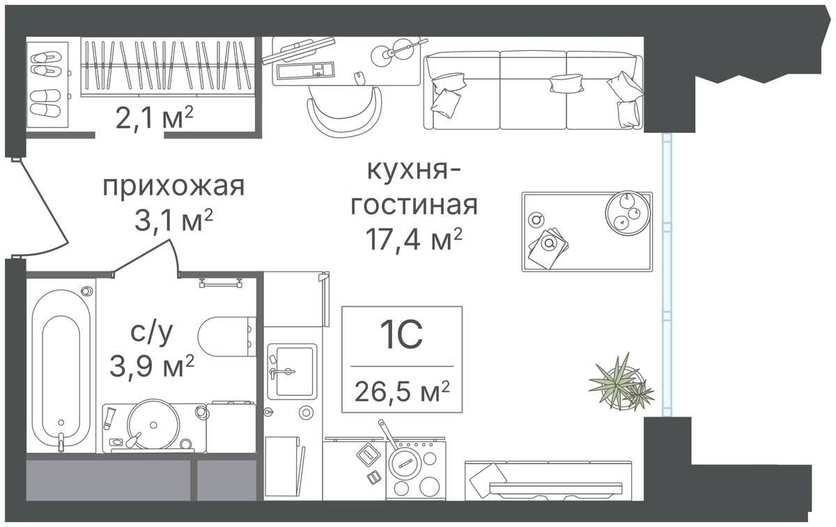 Планировка 27.3 м²