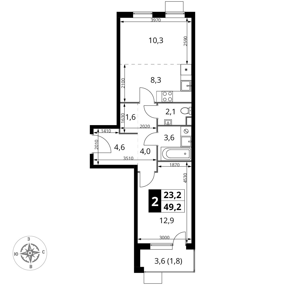 Планировка 49.2 м²
