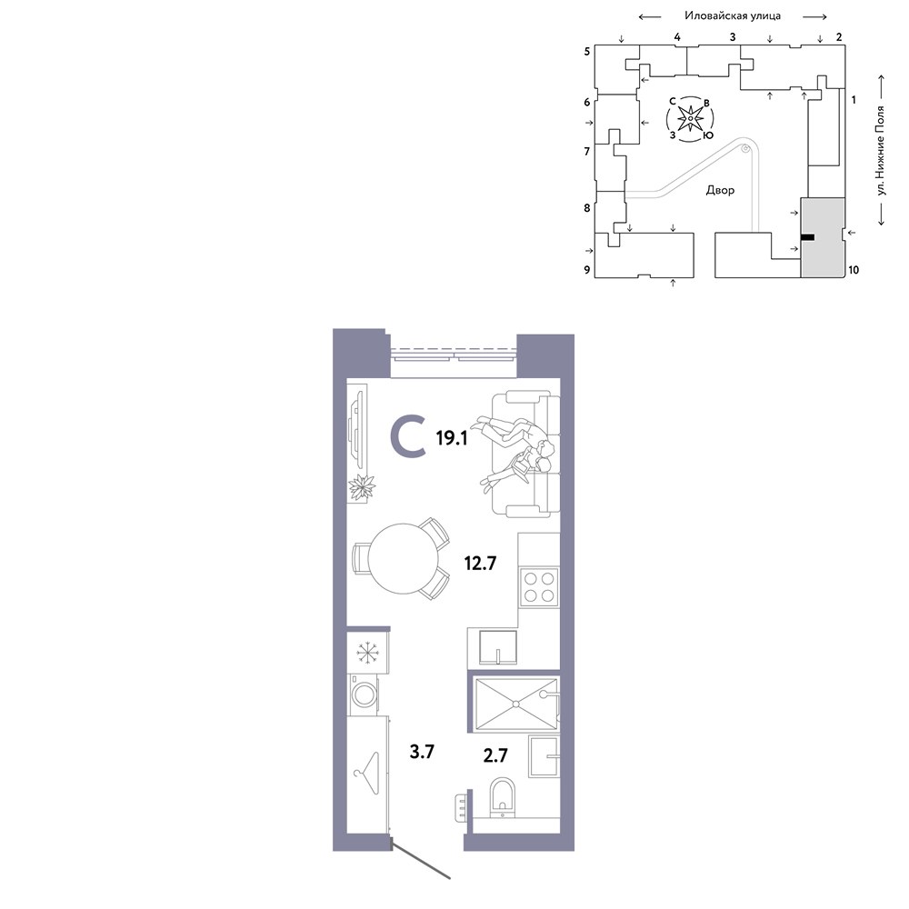 Планировка 19.1 м²
