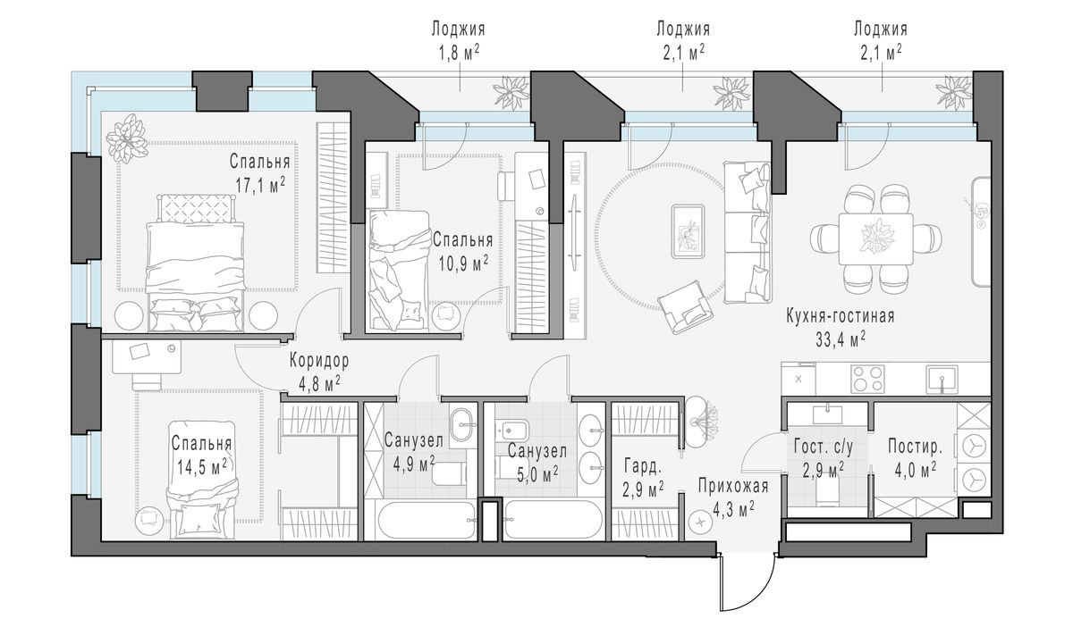 Планировка 107.8 м²