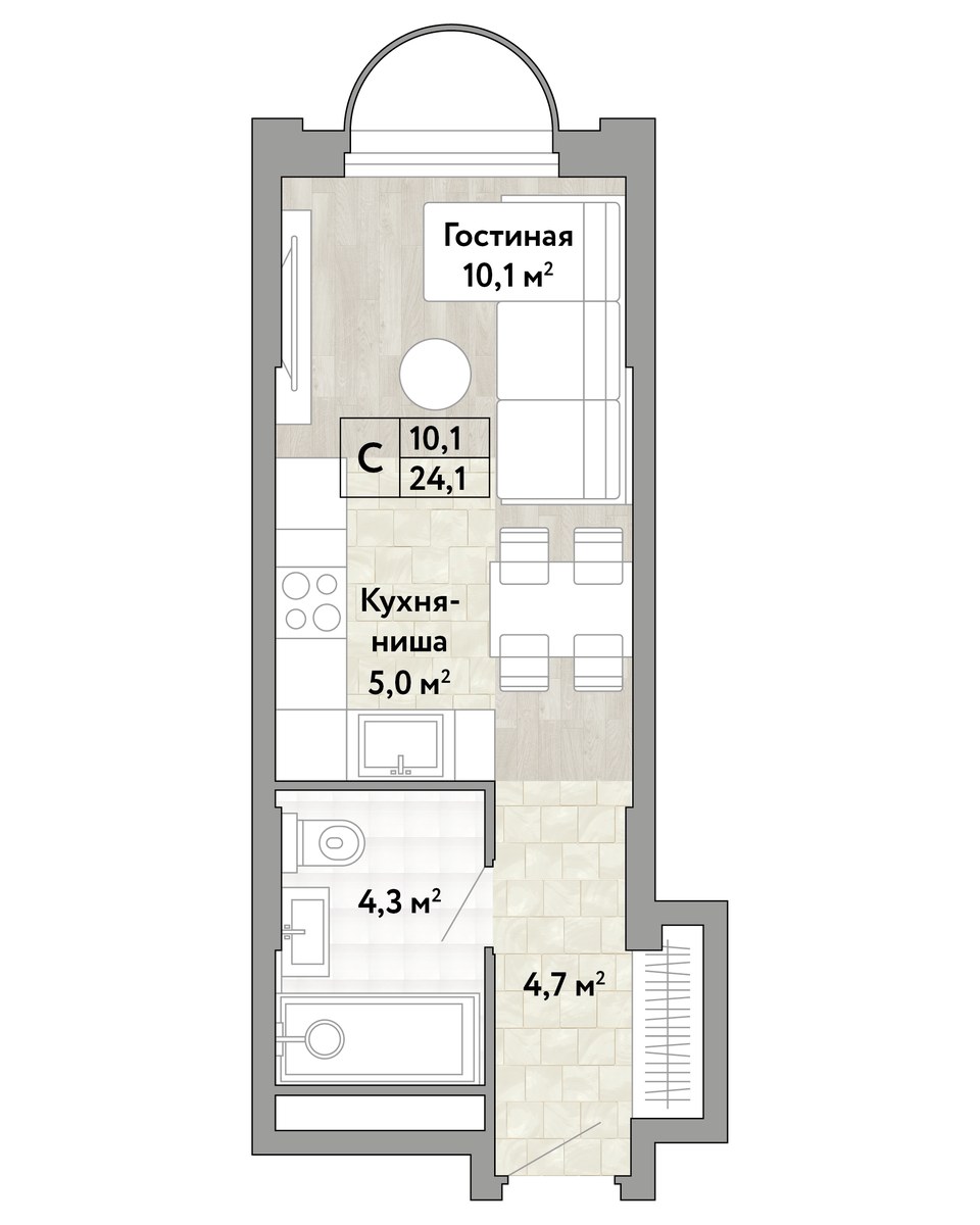 Планировка: Студия, 24.1 м²