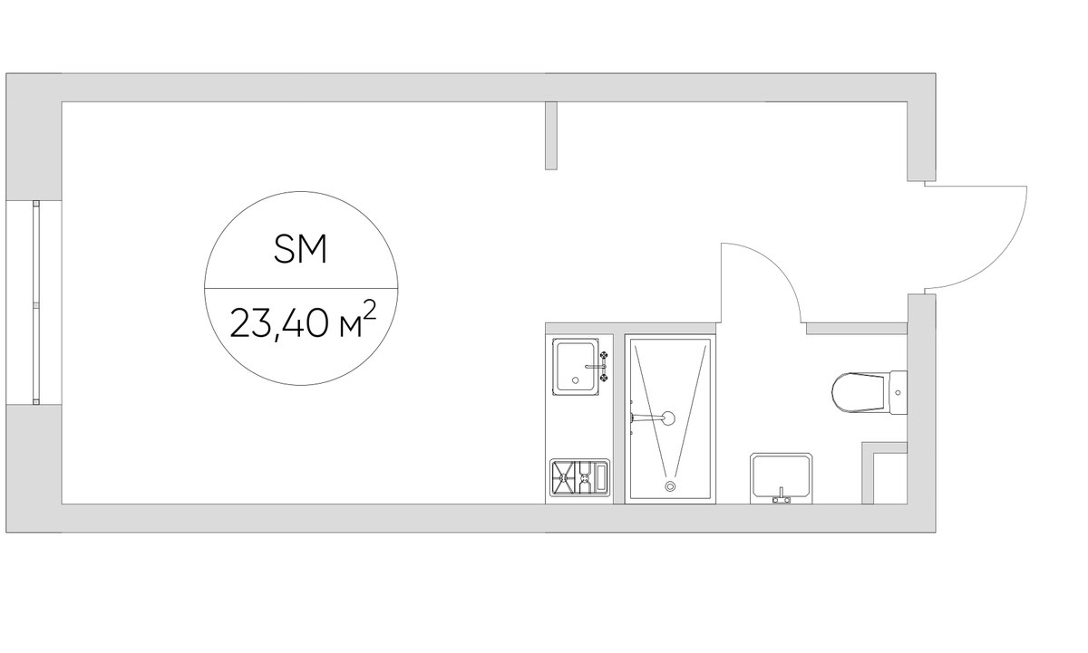 Планировка: 1-комнатная, 23.4 м²