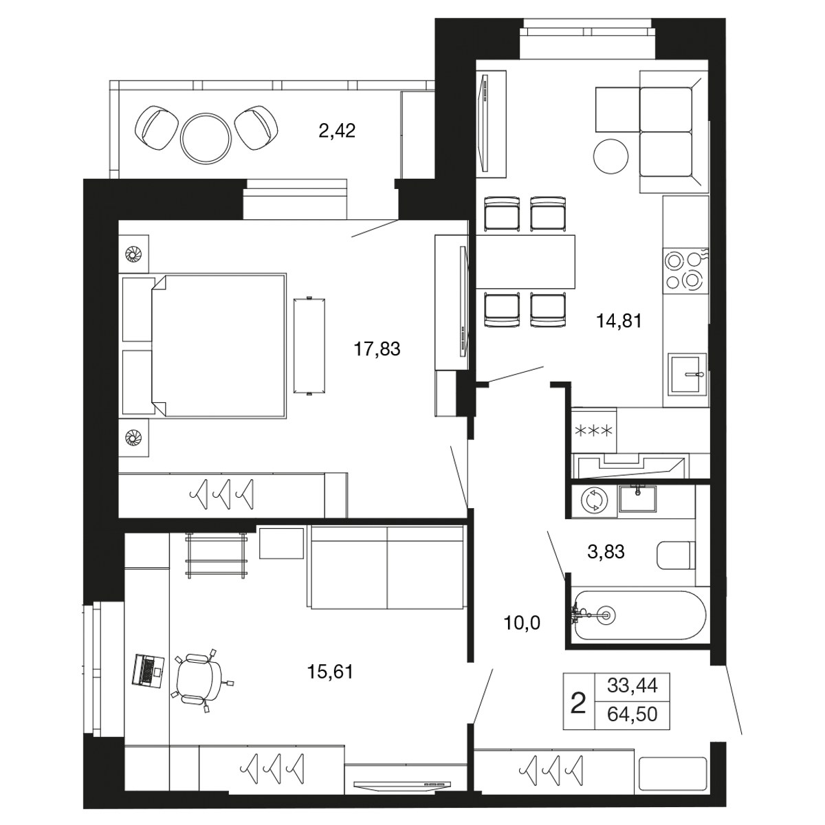 Планировка 62.1 м²