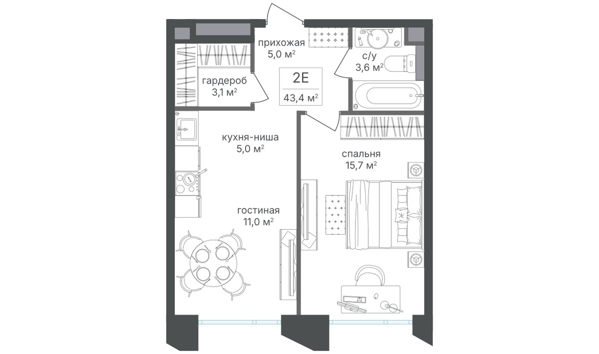 Планировка 43.1 м²
