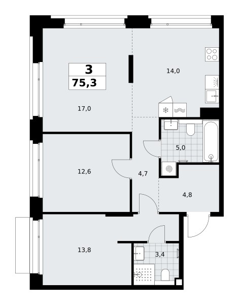 Планировка 75.3 м²