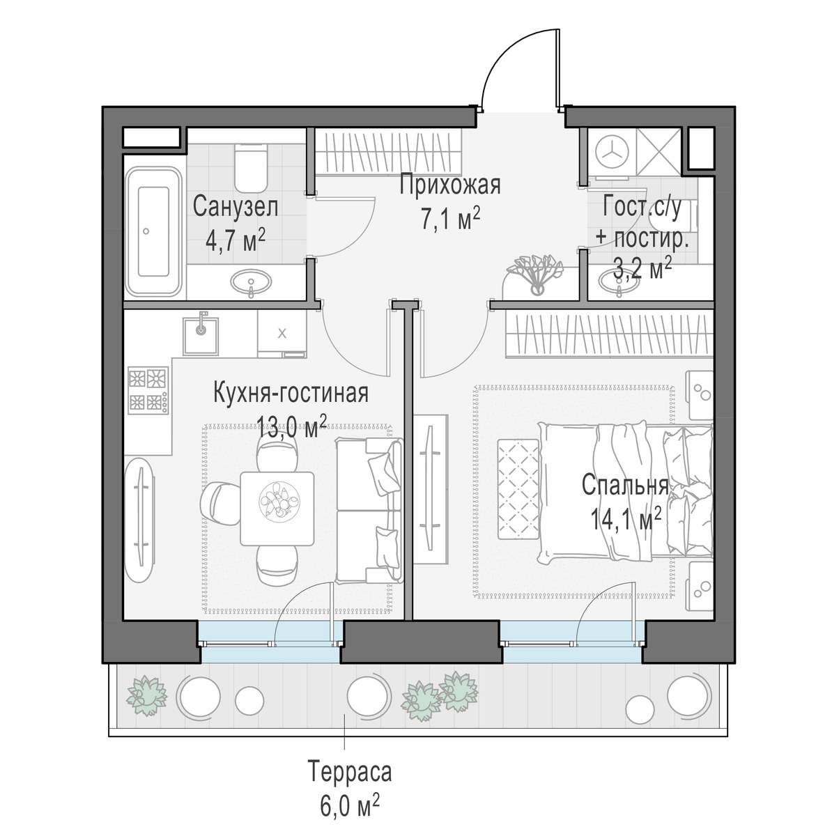 Планировка 44.0 м²