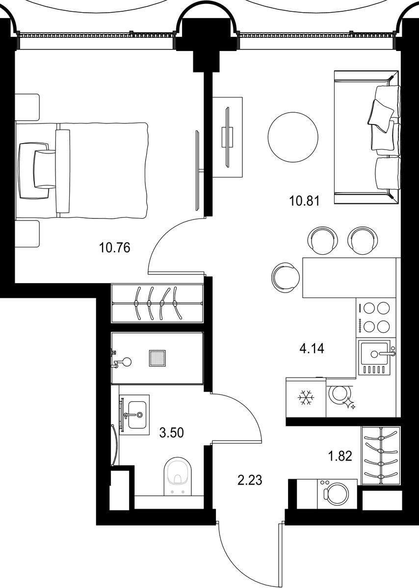 Планировка: 1-комнатная, 33.26 м²