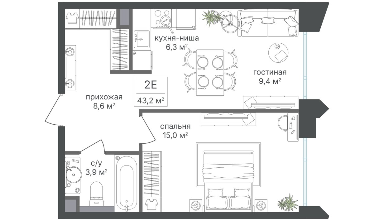 Планировка 43.1 м²