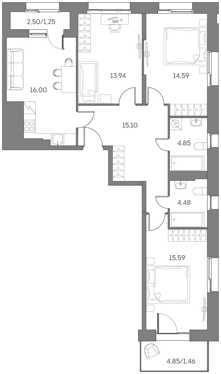 Планировка 87.26 м²