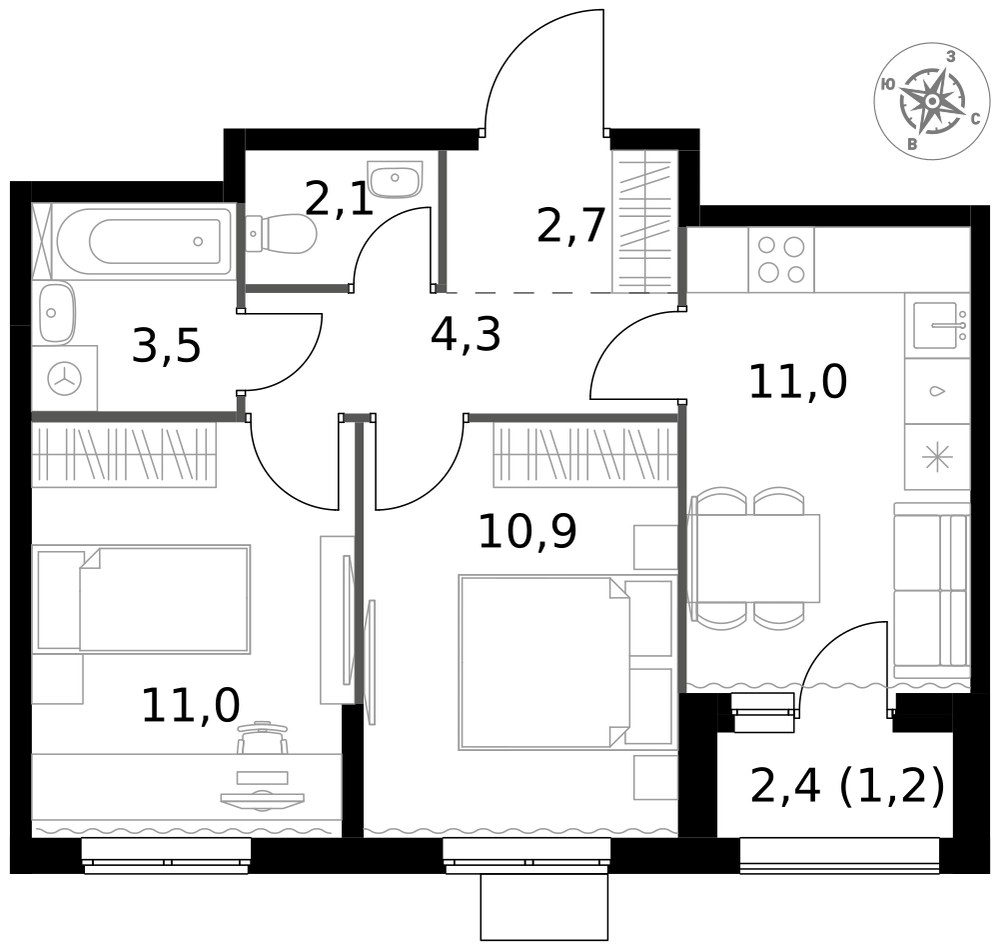 Планировка 46.7 м²