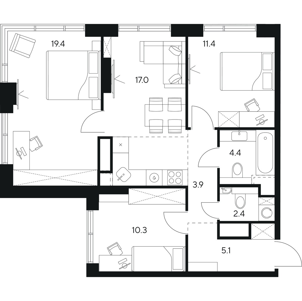 Планировка 73.9 м²