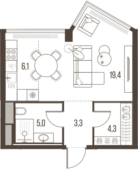 Планировка 38.1 м²
