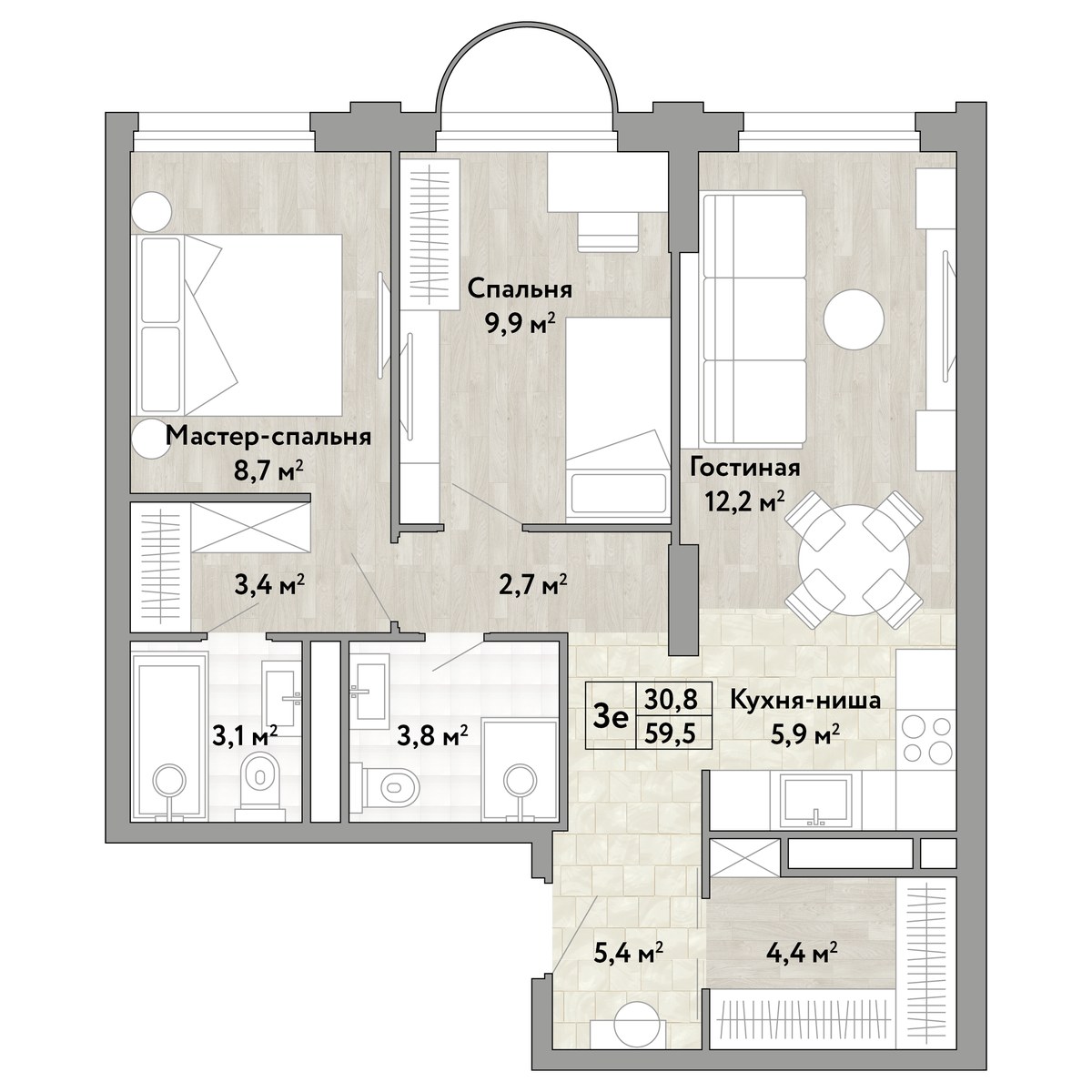 Планировка 59.5 м²