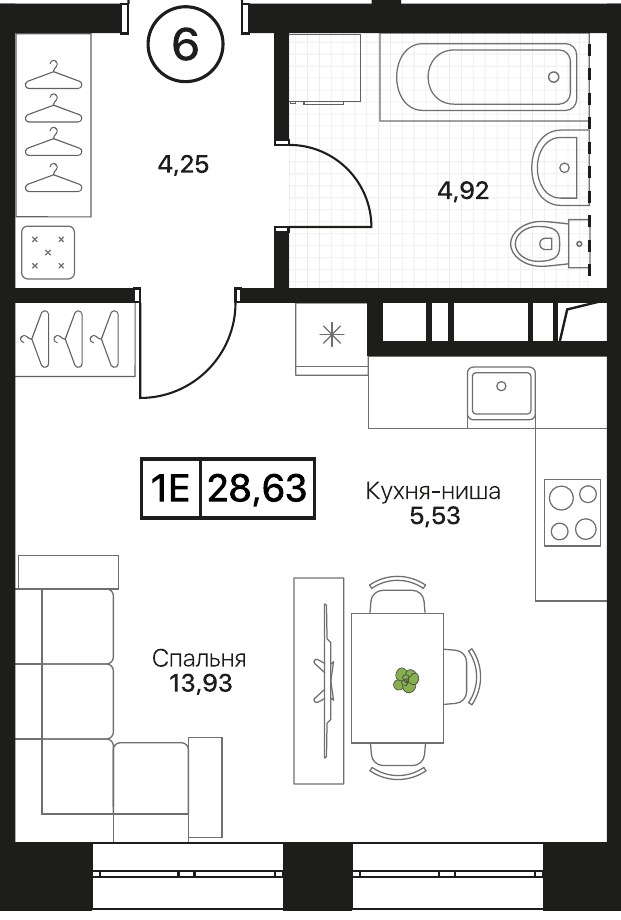 Планировка 28.63 м²