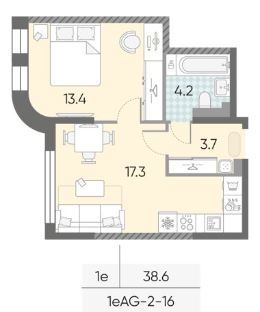 Планировка 38.6 м²