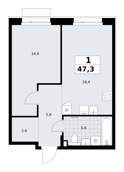 Планировка 47.3 м²