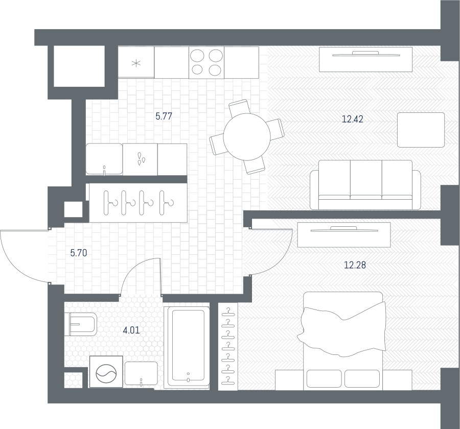 Планировка: 1-комнатная, 40.18 м²