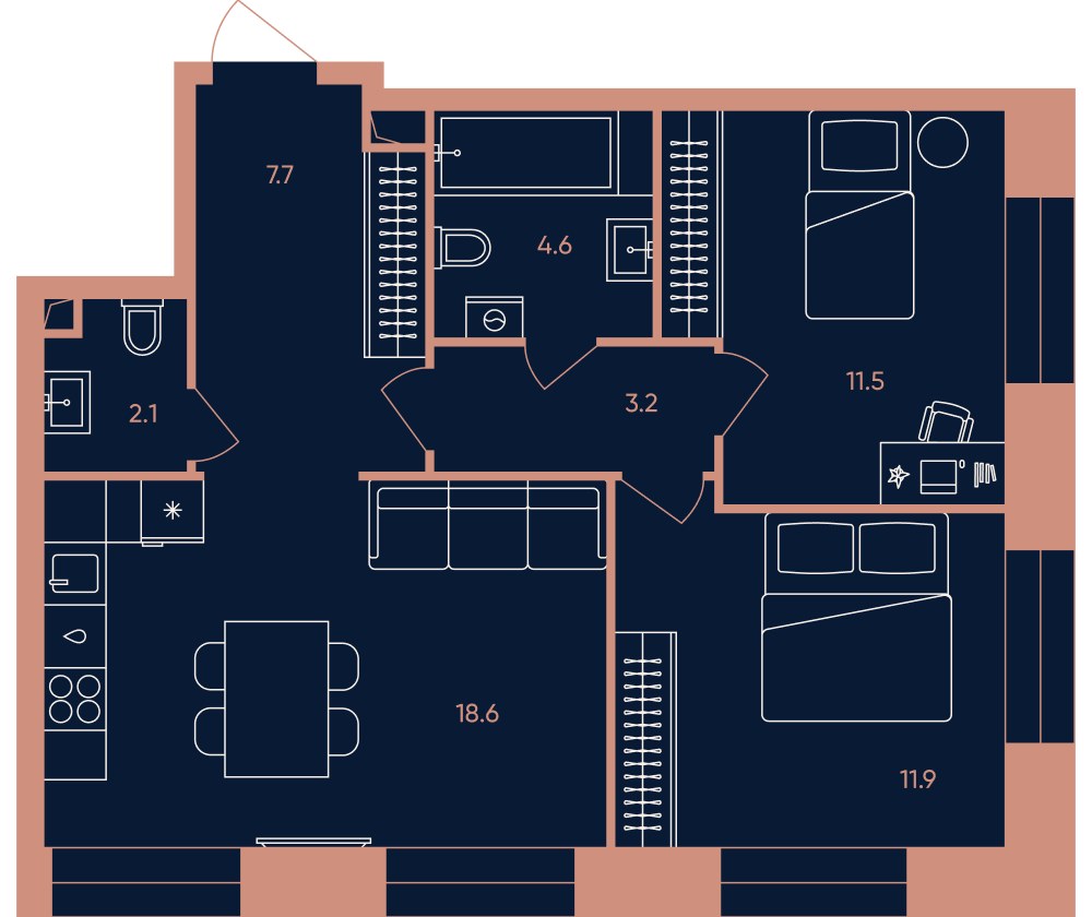 Планировка 59.8 м²