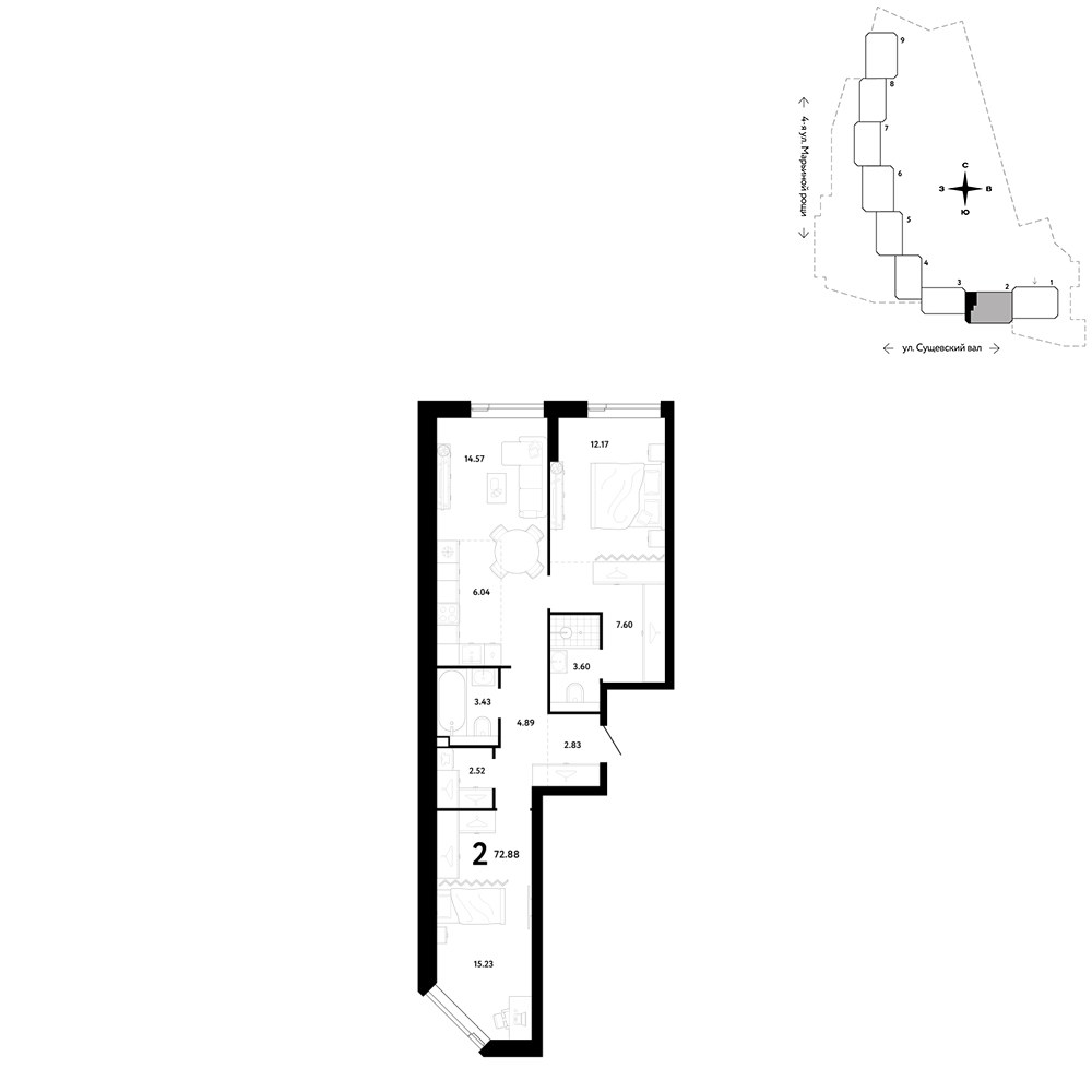 Планировка 72.88 м²