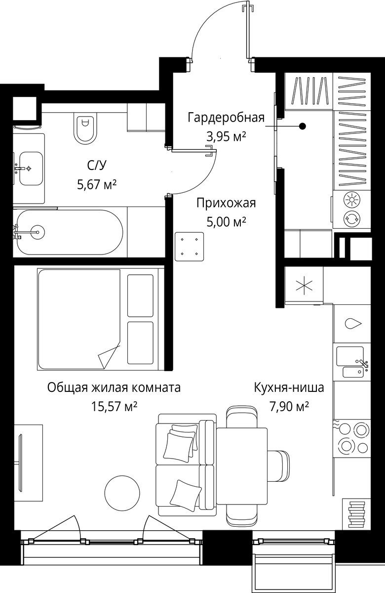 Планировка 38.09 м²