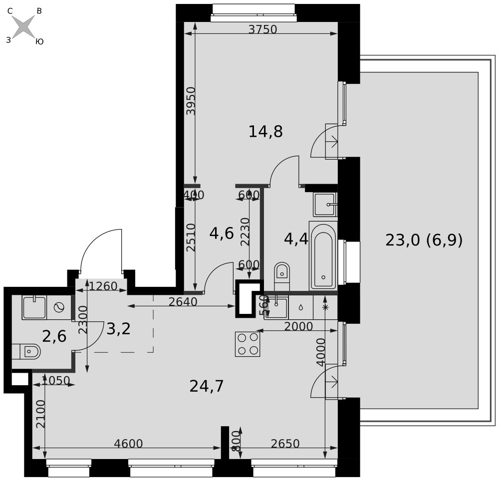 Планировка 61.2 м²
