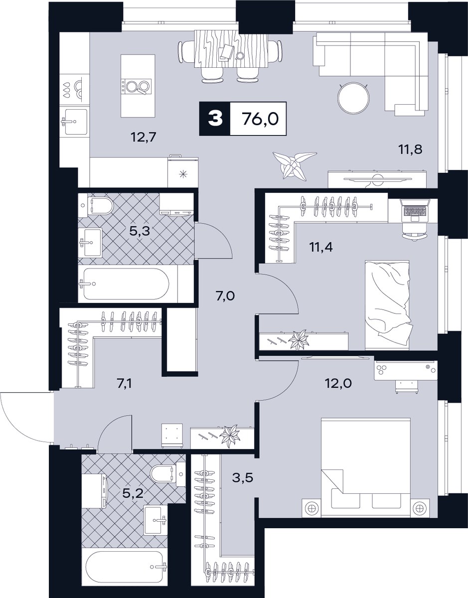 Планировка 76.0 м²