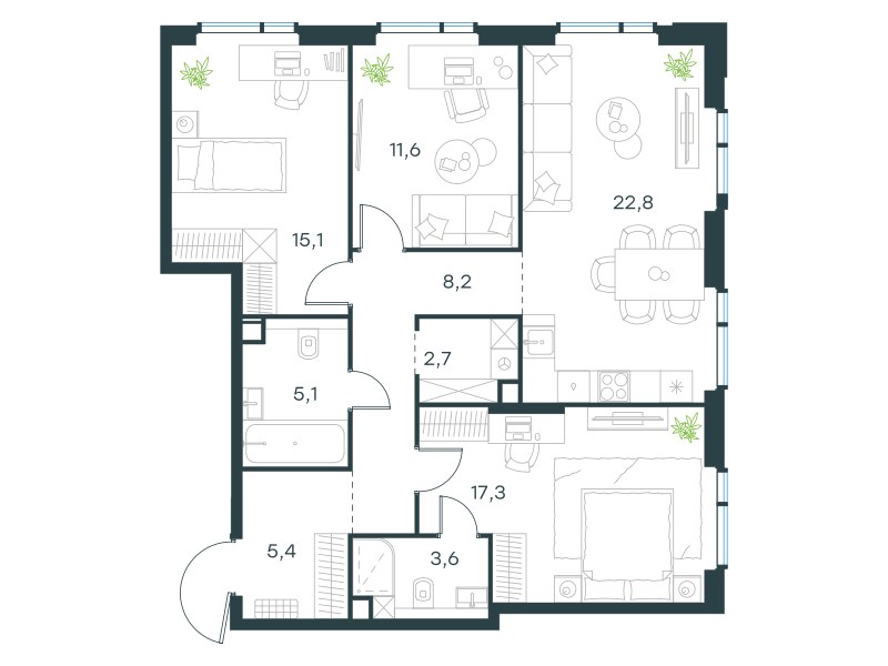 Планировка 91.8 м²