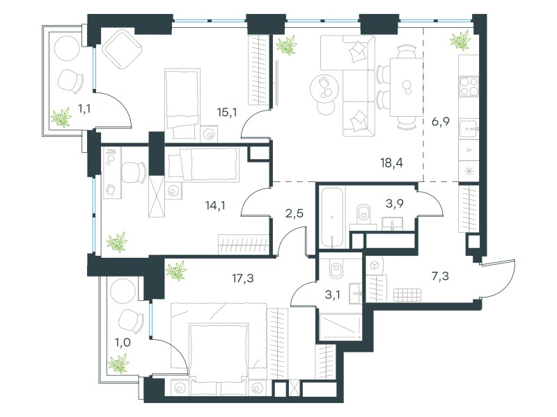 Планировка 90.7 м²