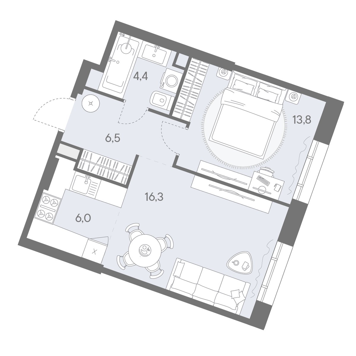 Планировка 47.0 м²