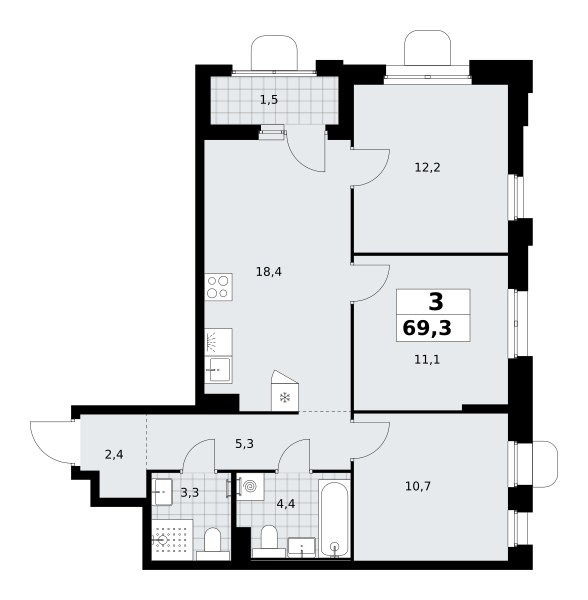 Планировка 69.3 м²