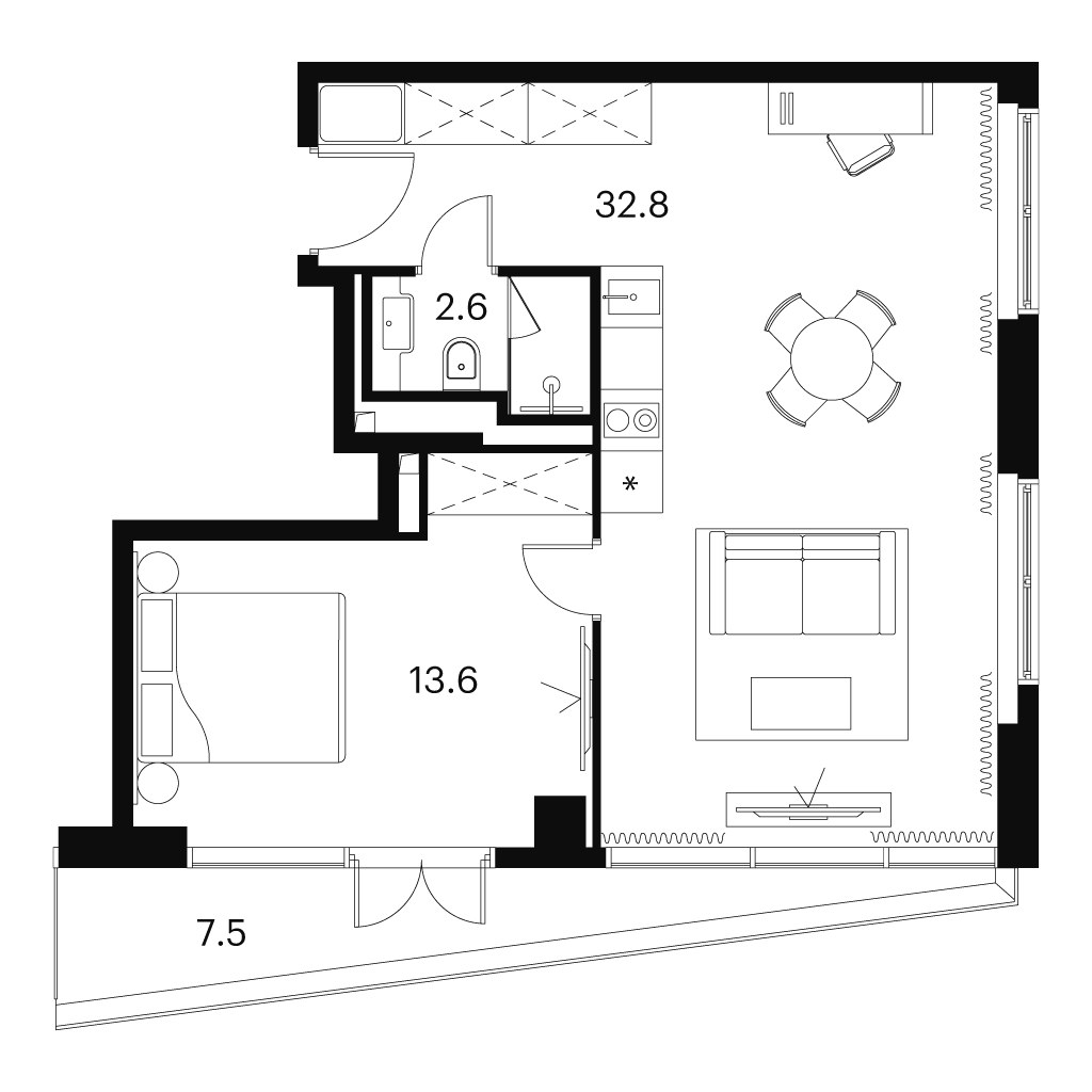 Планировка 56.5 м²