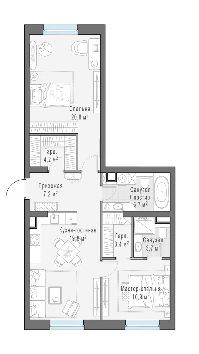 Планировка 76.8 м²