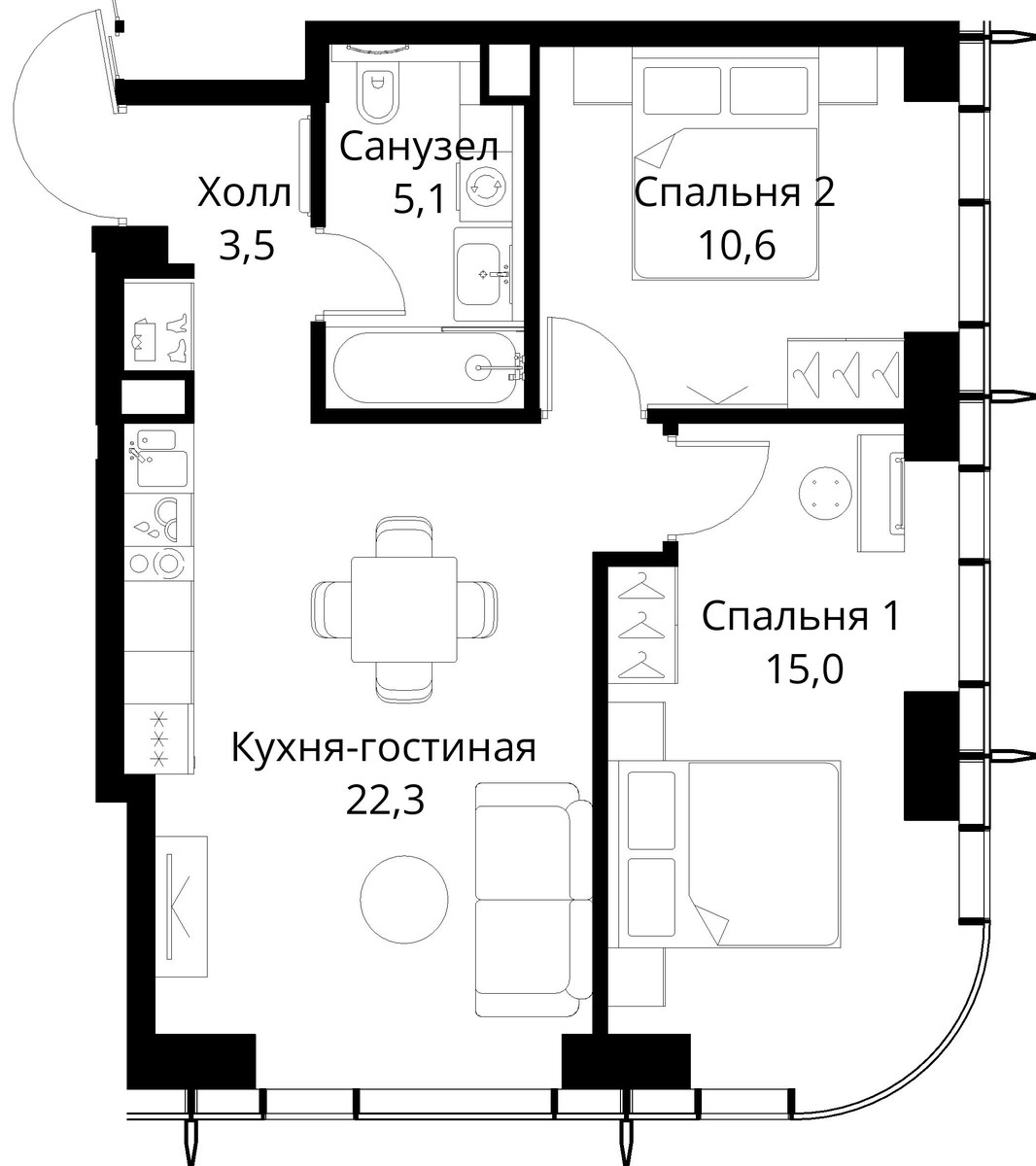 Планировка 56.5 м²