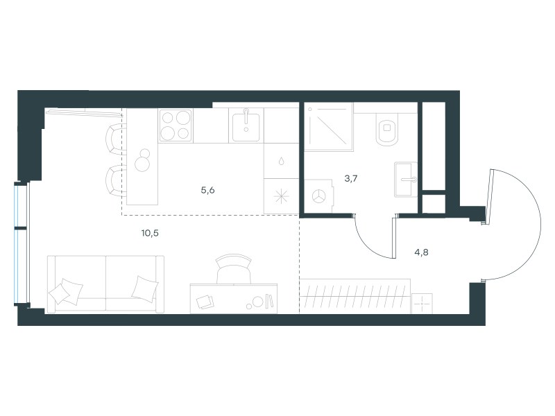 Планировка: Студия, 24.6 м²