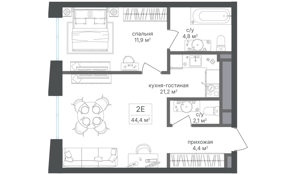 Планировка 44.4 м²