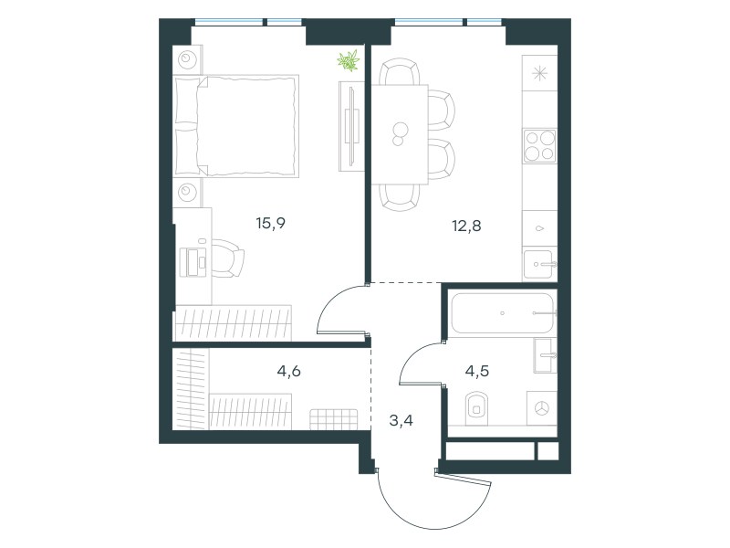 Планировка 41.2 м²